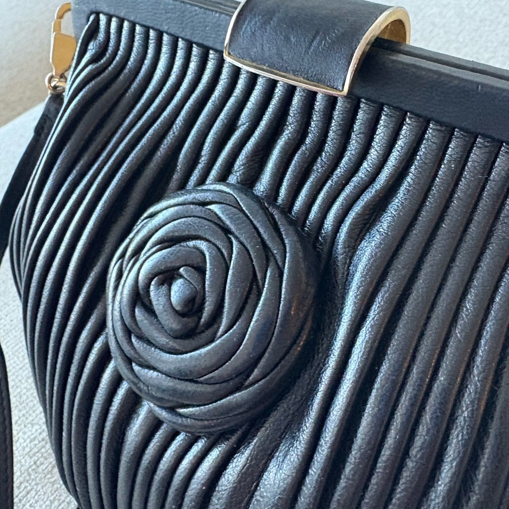 Bally Black Pleated purse with rose accent